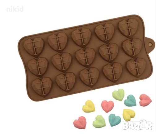 15 малки диамантени сърца сърце диамантено силиконов молд форма бонбони шоколад украса декор торта, снимка 3 - Форми - 35341454