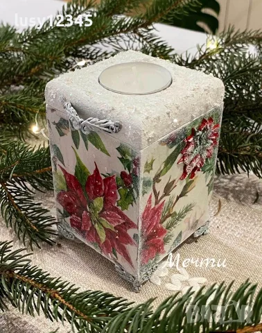 Поднос и свещник-Коледни звезди!🌺🌺🌺, снимка 5 - Декорация за дома - 56441482
