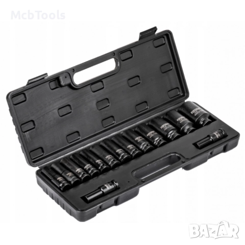 Комплект дълбоки ударни вложки 12-стенни 1/2″ 10 – 36 мм 15 части ROCKFORCE