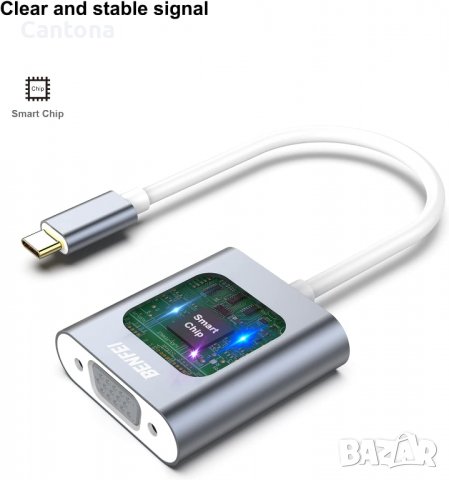 Benfei USB-C към VGA адаптер, Thunderbolt 3, USB тип C мъжки към VGA женски адаптер, снимка 5 - Кабели и адаптери - 38548043