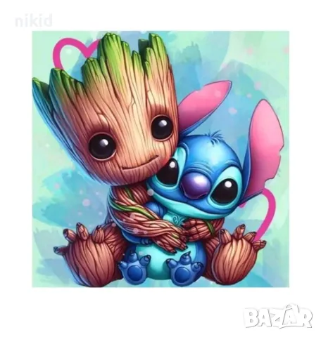 Groot Груут и Стич stitch детски 5D гоблен диамантен картина мозайка за направа по схема с камъчета