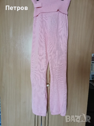 Дамски розов машинно плетен панталон с висока талия,подгъващ се колан.Размер М–L.10 лв., снимка 3 - Панталони - 52299567