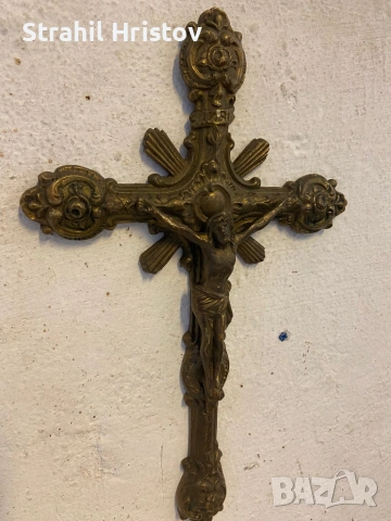 Бронзов кръст стар, снимка 3 - Антикварни и старинни предмети - 54153202