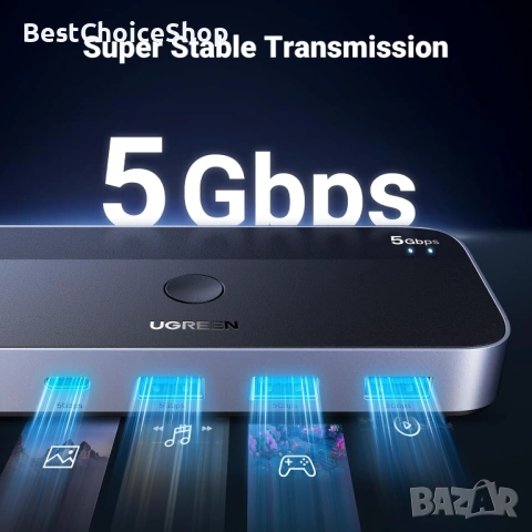 UGREEN USB 3.0 Switch 2PC Споделете USB-C и USB-A Устройства 2 в 4 Изхода + Контролер за РаботенПлот, снимка 8 - Кабели и адаптери - 54221061