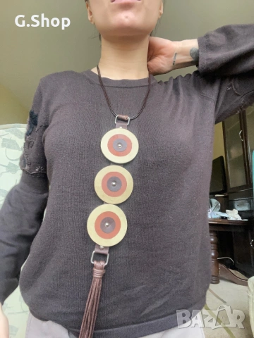 Кожено колие висулка подарък ръчна изработка, снимка 4 - Колиета, медальони, синджири - 53380303