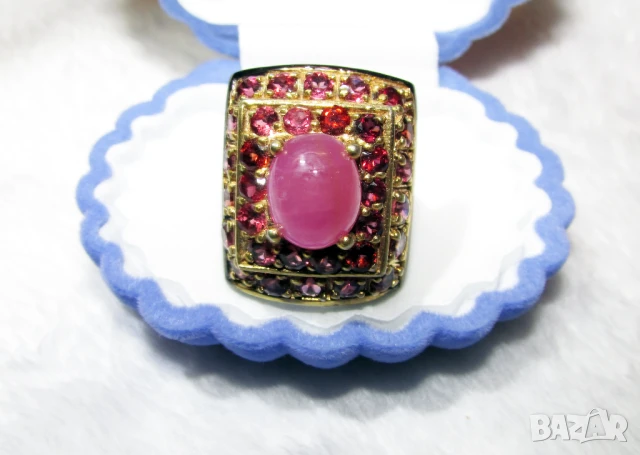 925 сребърен пръстен с рубин, основен камък 11x9мм, снимка 1