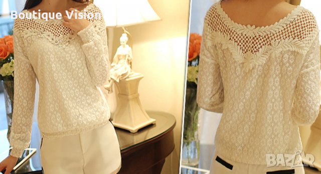 Ново! Бяла блуза с красива бродерия и камъни, снимка 2 - Блузи с дълъг ръкав и пуловери - 31938962