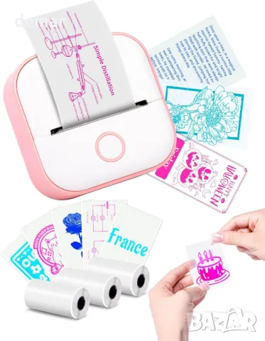 Мини принтер Memoking T02 - Преносим термичен принтер без мастило с три ролки, снимка 2 - Принтери, копири, скенери - 49283031