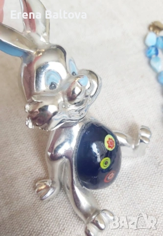 🩵💛🌻🩵   Стар гердан колие брошка фигура Мурано, снимка 2 - Колиета, медальони, синджири - 53939769