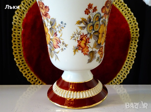 Немска порцеланова ваза PK Klaus Cutik,злато,цветя. , снимка 2 - Вази - 51824601