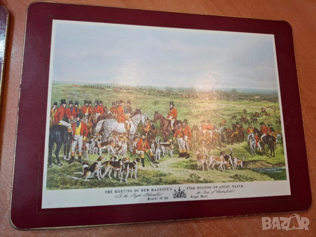 Винтидж корк подложки с антични ловни картини, снимка 5 - Антикварни и старинни предмети - 53202084