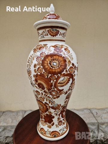 Рядка огромна антикварна колекционерска полска порцеланова ваза с капак , снимка 3 - Вази - 51882478