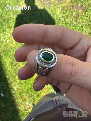 Стар сребърен пръстен 925 с камък изумруд, снимка 3 - Пръстени - 54299515