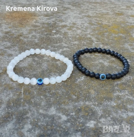 Гривни за двойки. С котешко око, оникс и синьо око. Бижута Луди гъби.