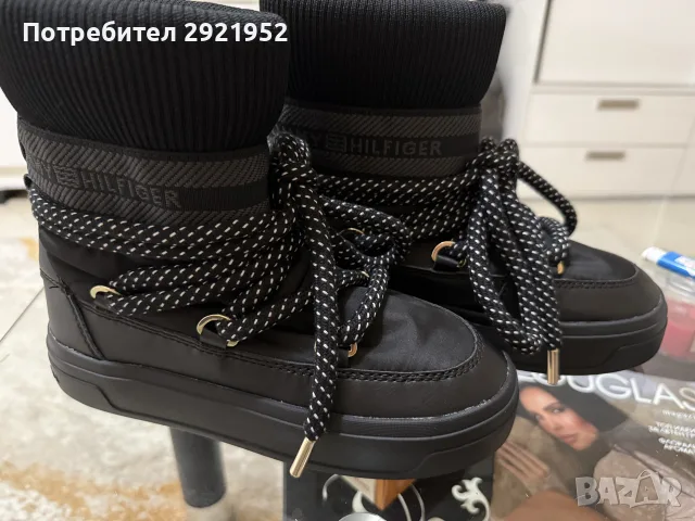 Дамски черни кожени боти с връзки Tommy Hilfiger