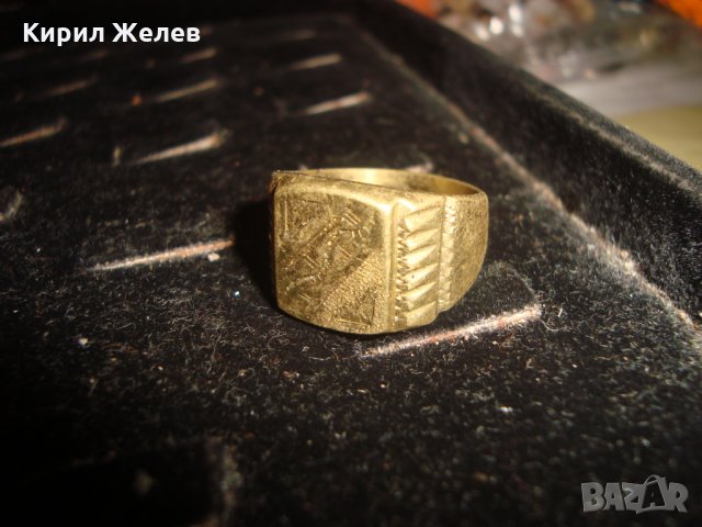 СТАР ПОЗЛАТЕН БРОНЗОВ ПРЪСТЕН ОРНАМЕНТИРАН РЪЧНО МАЙСТОРСКА АРТ ДЕКО ИЗРАБОТКА МАСИВЕН 21878, снимка 5 - Антикварни и старинни предмети - 33846605