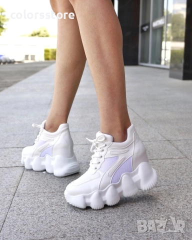 Кецове на платформа - бяла кожа с мрежа - PA786 , снимка 2 - Кецове - 51437111