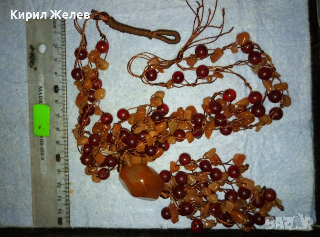 ВЕЛИКОЛЕПНА СКЪПОЦЕННА РЕТРО АРТ ХЕНД МЕЙД ОГЪРЛИЦА от НАТУРАЛЕН КАРНЕОЛ и КЕХЛИБАР 39224