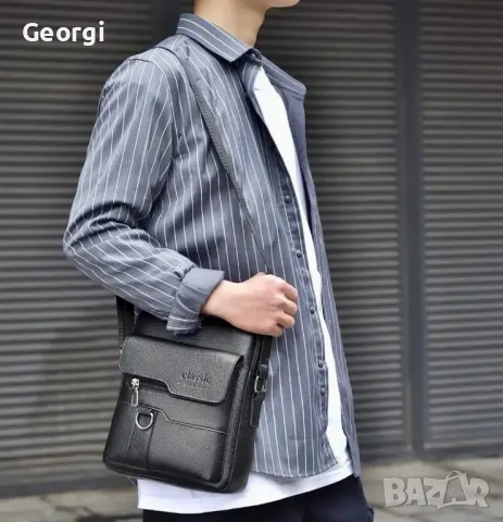 Практична и Елегантна Мъжка чанта (Във варианти Черна ест. и гланцова мека кожа), снимка 16 - Чанти - 49295521