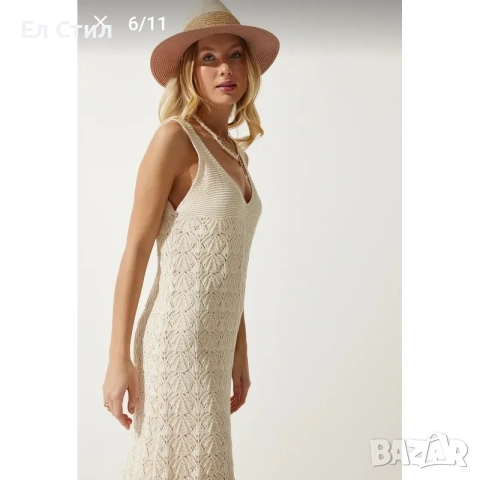 💕Лятна плетена рокля бежова, снимка 6 - Рокли - 53944579
