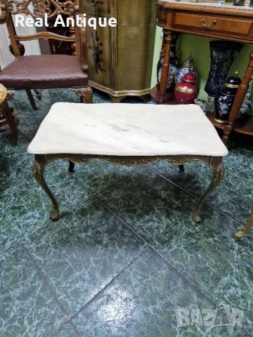 Страхотна антикварна белгийска бронзова масичка с плот от мрамор , снимка 1