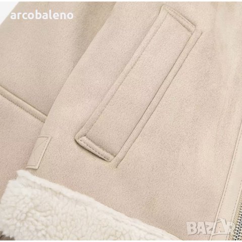 Дамско кожено двустранно яке с цип с цветен блок и топло свободно палто с ревер, снимка 10 - Якета - 44308433