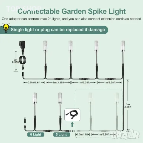 Градински LED осветителни тела ECOWHO 6 броя, IP65 Водоустойчиви, топло бяло, снимка 6 - Лед осветление - 49546241