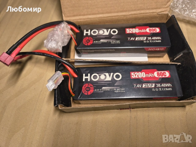 2 броя 7.4V 5200mAh 80C Lipo 2S батерии с твърд корпус, XT60 щепсел, резервна батерия HOOVO , снимка 2 - Друга електроника - 54243159