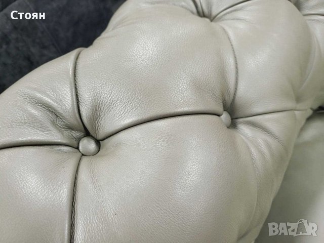 Голям сив кожен диван Честърфийлд - естествена кожа, снимка 3 - Дивани и мека мебел - 39718256