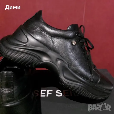 Черни маратонки от телешка кожа с кристал, снимка 3 - Маратонки - 47576998