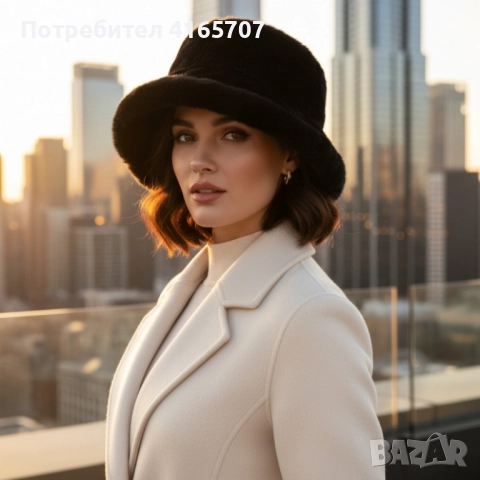 Дамска пухкава зимна шапка тип клош, снимка 6 - Шапки - 52692824