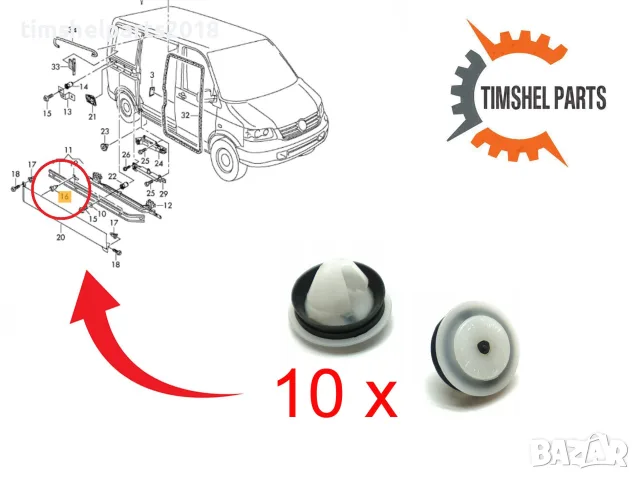 10 бр Щипка за Праг на странична врата VW T5/T6 Crafter 7E0843514