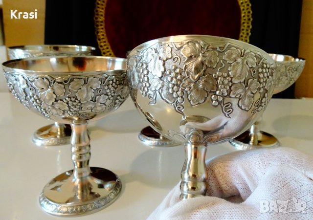 Посребрен сервиз чаши за вино,шампанско 2 бр. , снимка 8 - Антикварни и старинни предмети - 38273053