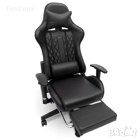 Геймърски стол с прибираща се подложка за крака и функция за масаж - черен, снимка 3 - Столове - 54096593