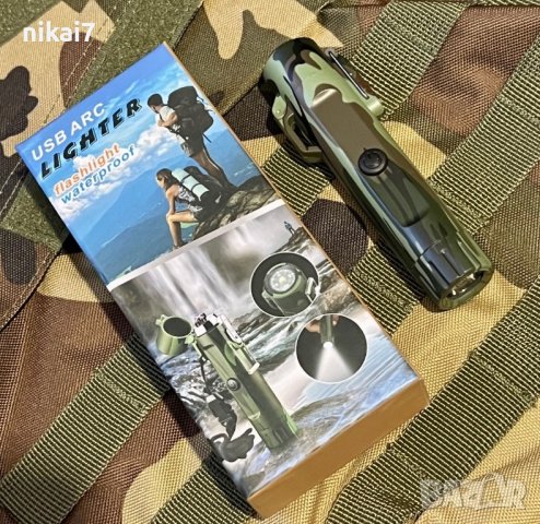 тактическа водоустойчива плазмена запалка с фенер и компас туризьм лов, снимка 10 - Други - 42056042