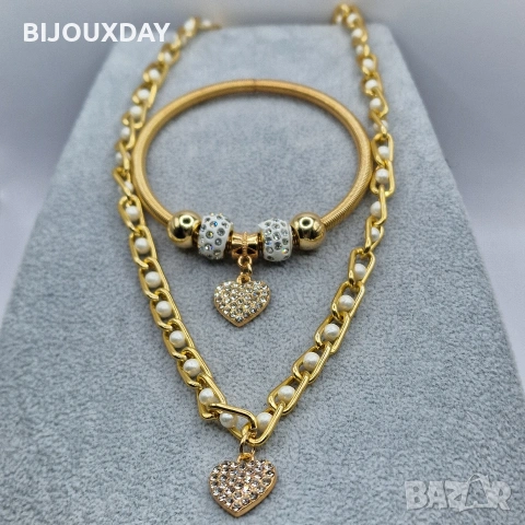 комплект колие и гривна от медицинска стомана 18 карата златно покритие