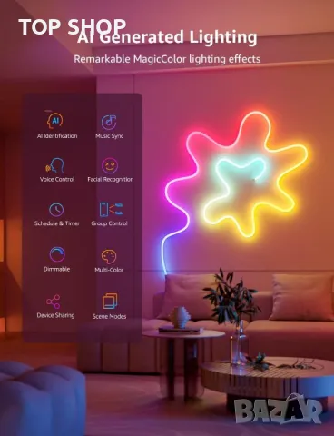 Lepro N1 неонова LED лента, синхронизация с музика, управление с глас, 3 м, снимка 2 - Лед осветление - 49340649