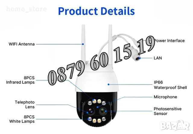 Въртяща IP безжична камера външен монтаж 8MPX с двойна леща, снимка 8 - IP камери - 50091376