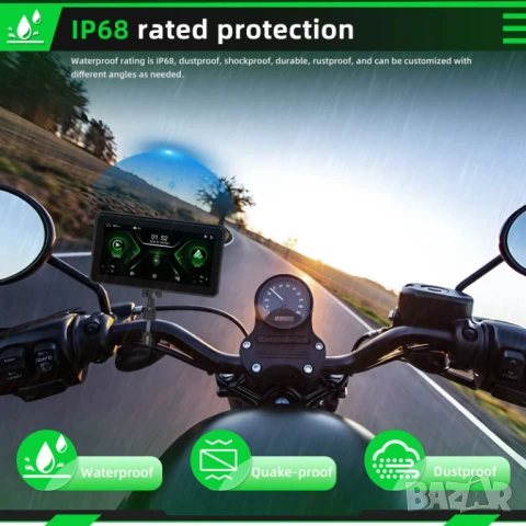 6'' екран монитор за мотоциклет, Carplay, навигация, Android Auto, GPS, Водоустойчив, Airplay, мотор, снимка 8 - Аксесоари и консумативи - 48736629