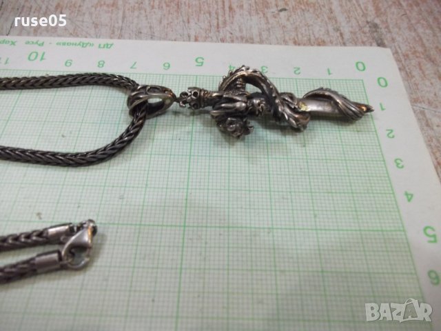 Висулка "Змей около кръст" със синджир сребърни - 53,42 гр., снимка 5 - Бижутерийни комплекти - 30236539