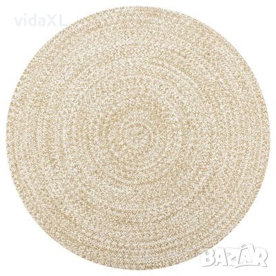vidaXL Ръчно тъкан килим от юта, бял и естествен цвят, 90 см(SKU:133722, снимка 1