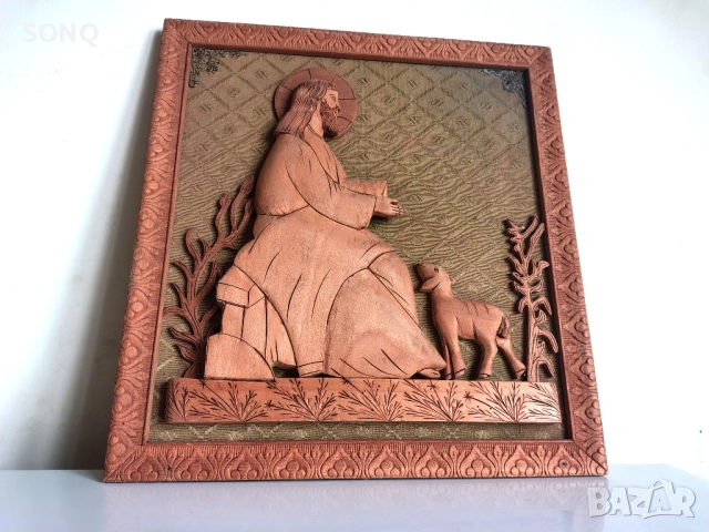 Прекрасна Стара Икона Дърворезба Исус Христос Добрия Пастир, снимка 11 - Икони - 54020199