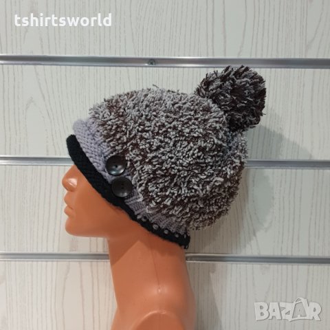 Нова зимна рошава шапка с пух/помпон, снимка 3 - Шапки - 35502463
