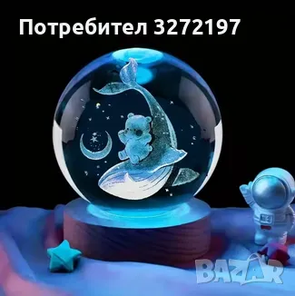 LED Светеща кристална топка/лампа, 3D сензорна-Кит и малко мече, снимка 4 - Настолни лампи - 49411441