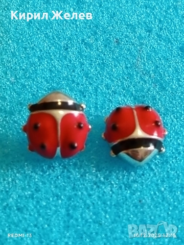 Сребърни обеци във формата на КАЛИНКА 🐞с червен емайл и черни точки 39702, снимка 3 - Обеци - 52719718