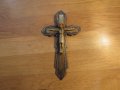 Солиден старинен бронзов кръст разпятие на Исус Христос 23х 13см - Внос Израел, Йерусалим