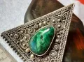 ПРЕЛЕСТНА СТАРИННА СКЪПОЦЕННА ФИЛИГРАННА СРЕБЪРНА БРОШКА ВИСОКА ПРОБА СРЕБРО с МАЛАХИТ 47540, снимка 15