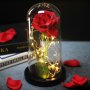 Светеща Вечна Роза в Стъкленица от Красавицата и Звяра Страхотен Подарък за Жени Свети Валентин