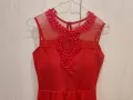 Нова малка червена ефирна рокля размер S памук абитуриентски бал с блестящи камъчета брокат тюл пола, снимка 2