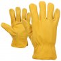 Ръкавици 5-пръста (жълти) от естествена телешка, водоотблъскваща кожа, с подплата, снимка 1 - Екипировка - 30713925
